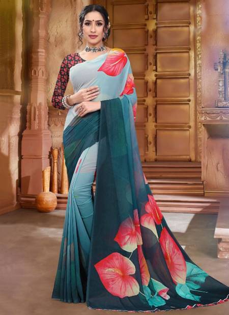 Sky Blue Colour SARITA RED ROSE Latest Fancy Regular Wear Designer Printed Saree Collection 3002